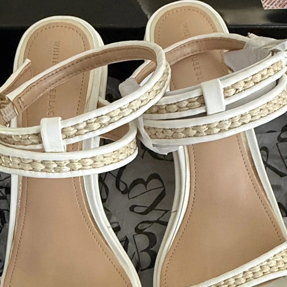 White House Black Market Woven Wedge Sandals - Cream and Tan